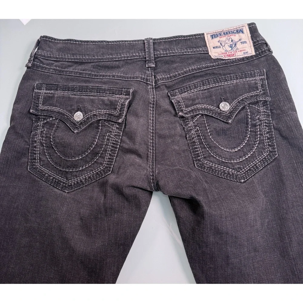 True Religion Straight WFLP Jeans Mens 38 Gray Mega T Flap Pocket Body Rinse